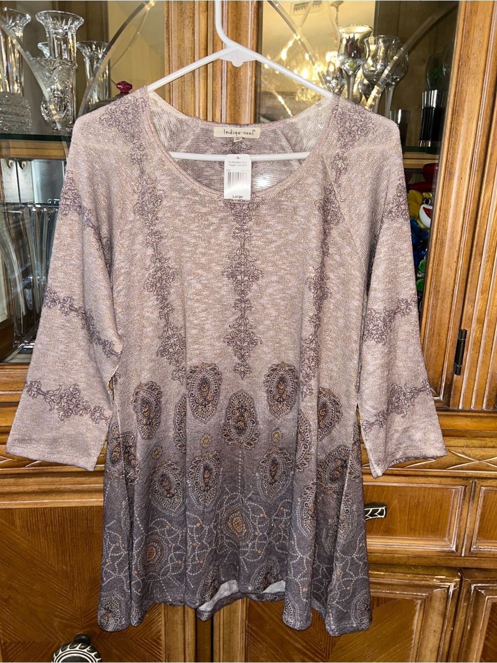 Indigo Soul Taupe & Gray Printed Women's Tunic Top